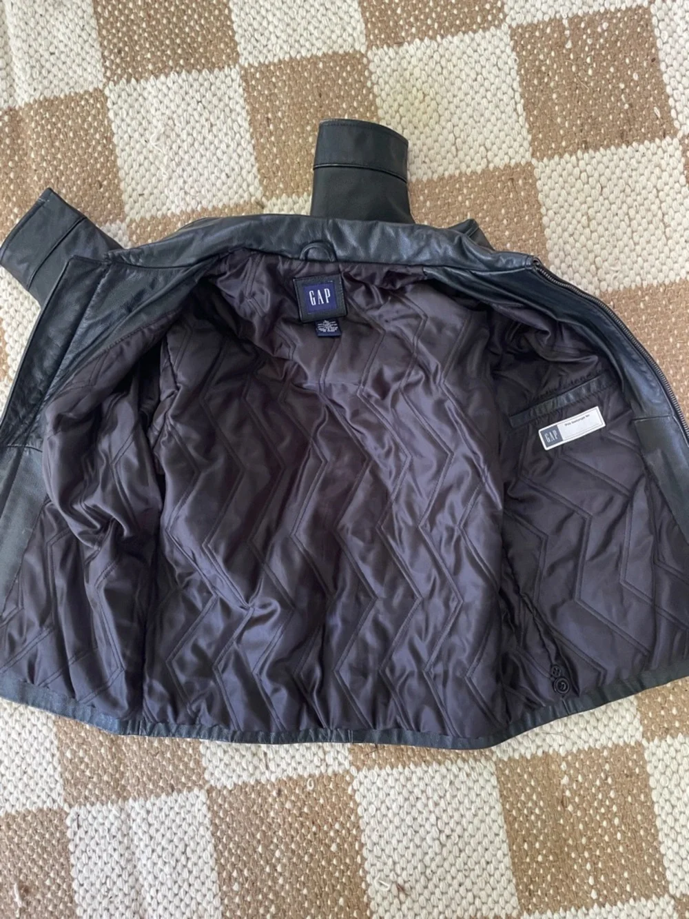 VINTAGE GAP Black Leather Zip-Up Jacket Kids Boy’s Size 10 L Y2K